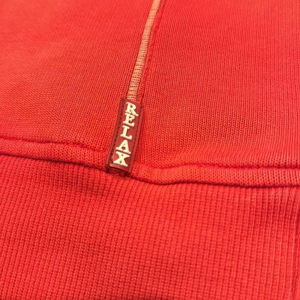 Tommy Bahama Tobago Bay RELAX deep orange/lt orange seam stitching 1/4 zip. Med - Picture 6 of 7